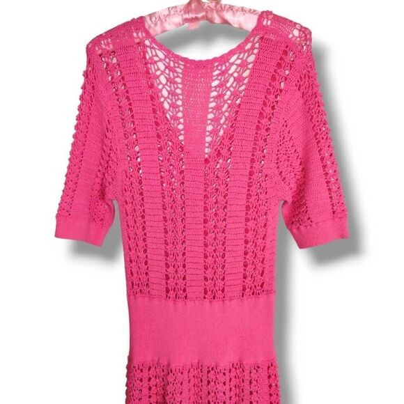Michael Kors Collection Dress Sz Small Flamingo Crochet Stretch Designer Couture - Picture 10 of 16